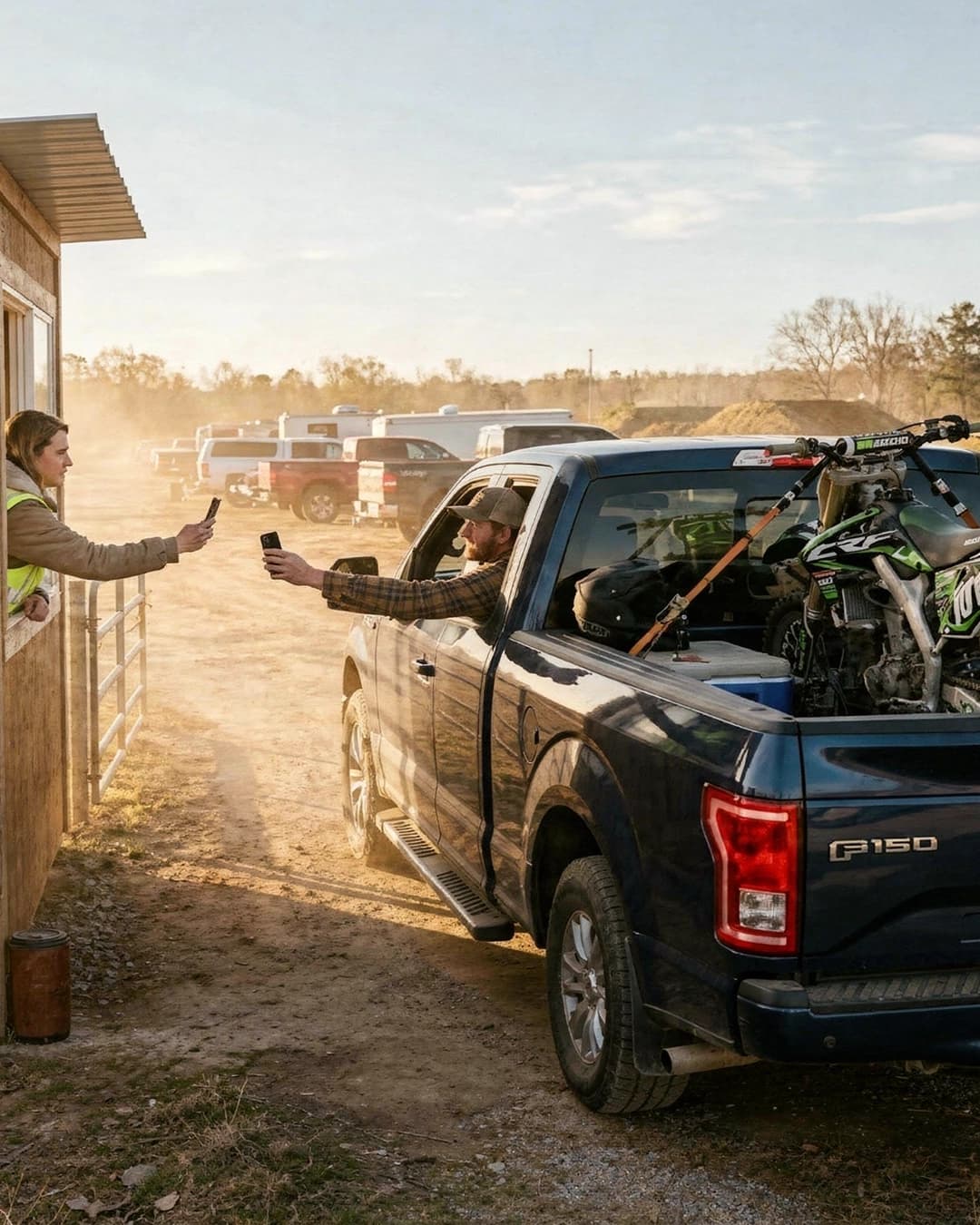 A rider checking in at the gate of a motocross track