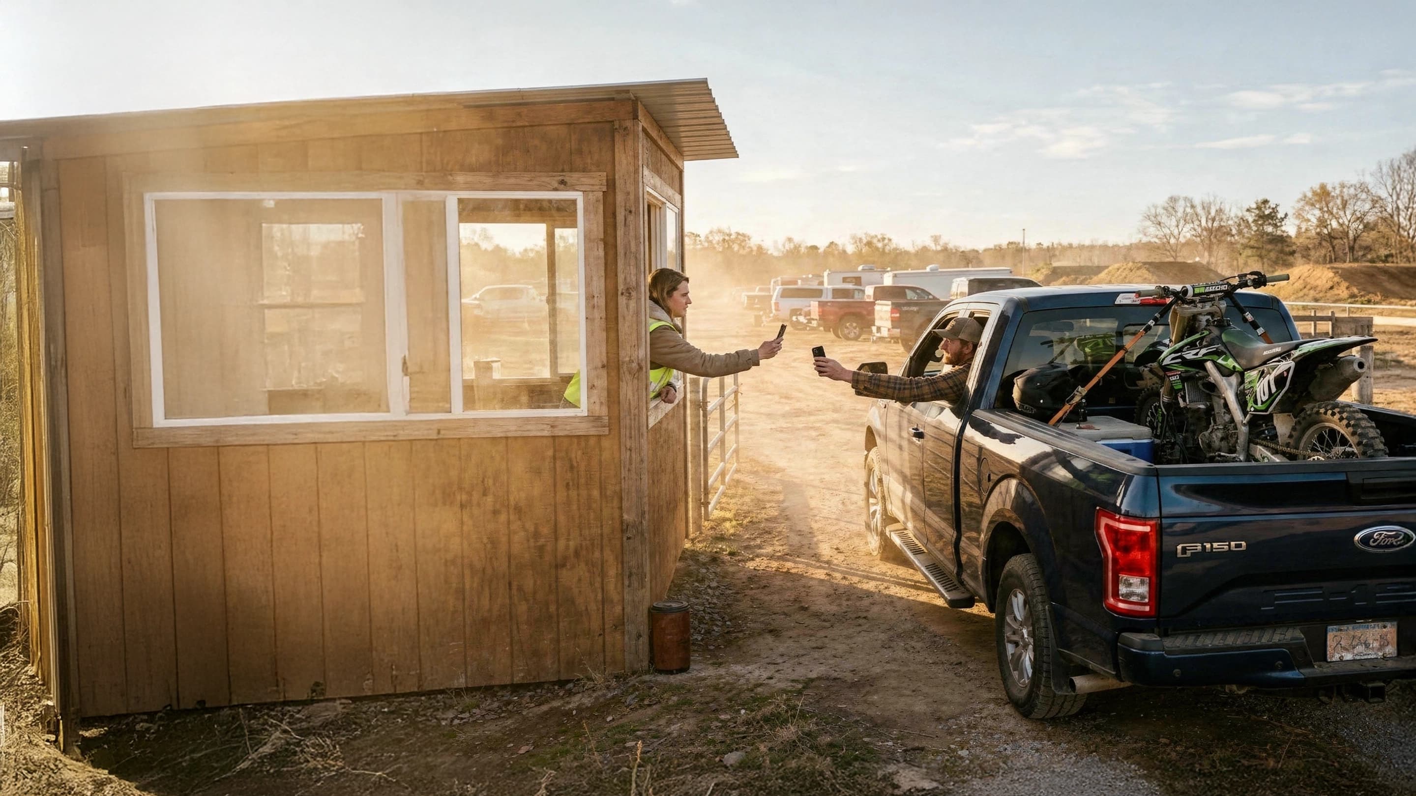 A rider checking in at the gate of a motocross track